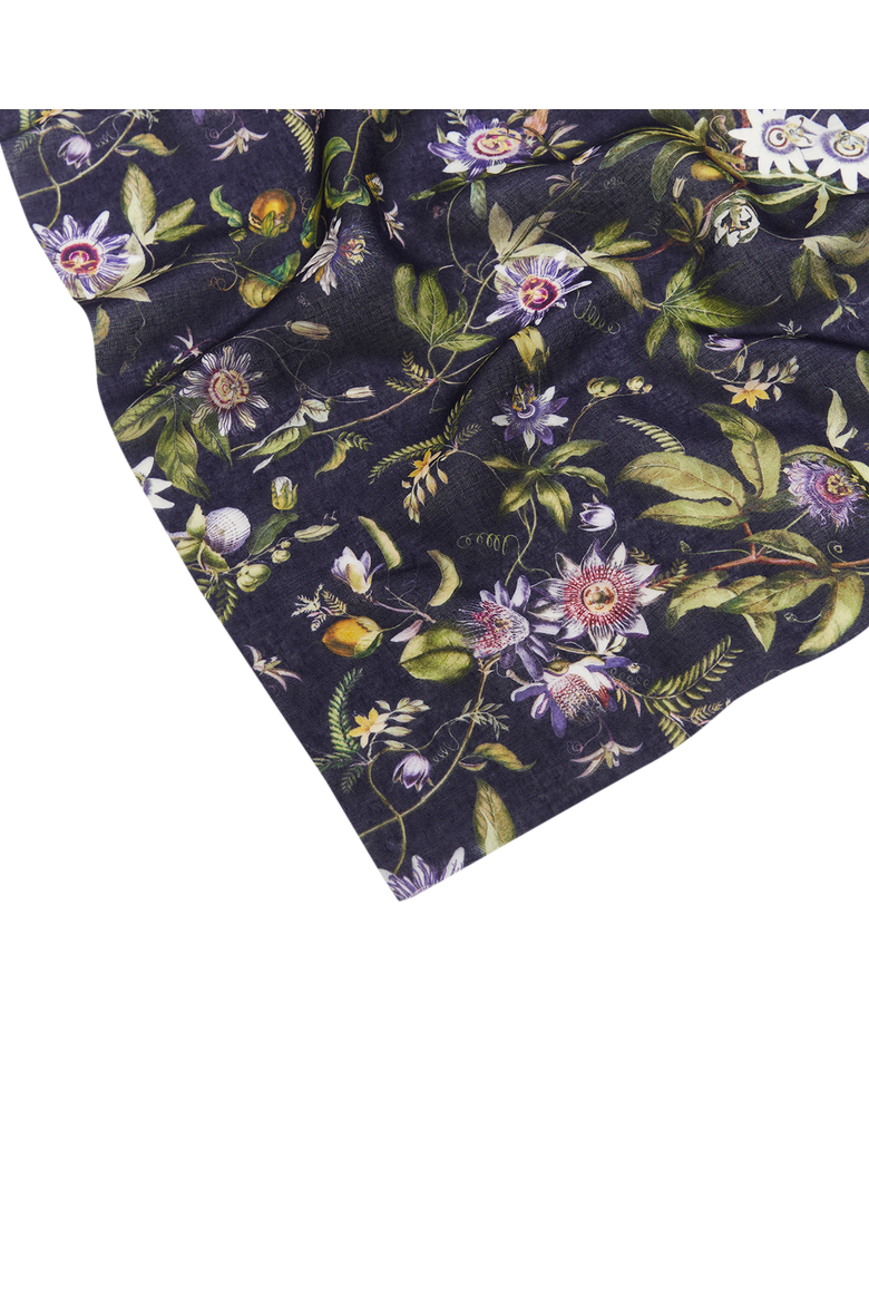 Passion Flower Lightweight Long Scarf, Alternate, color, Navy