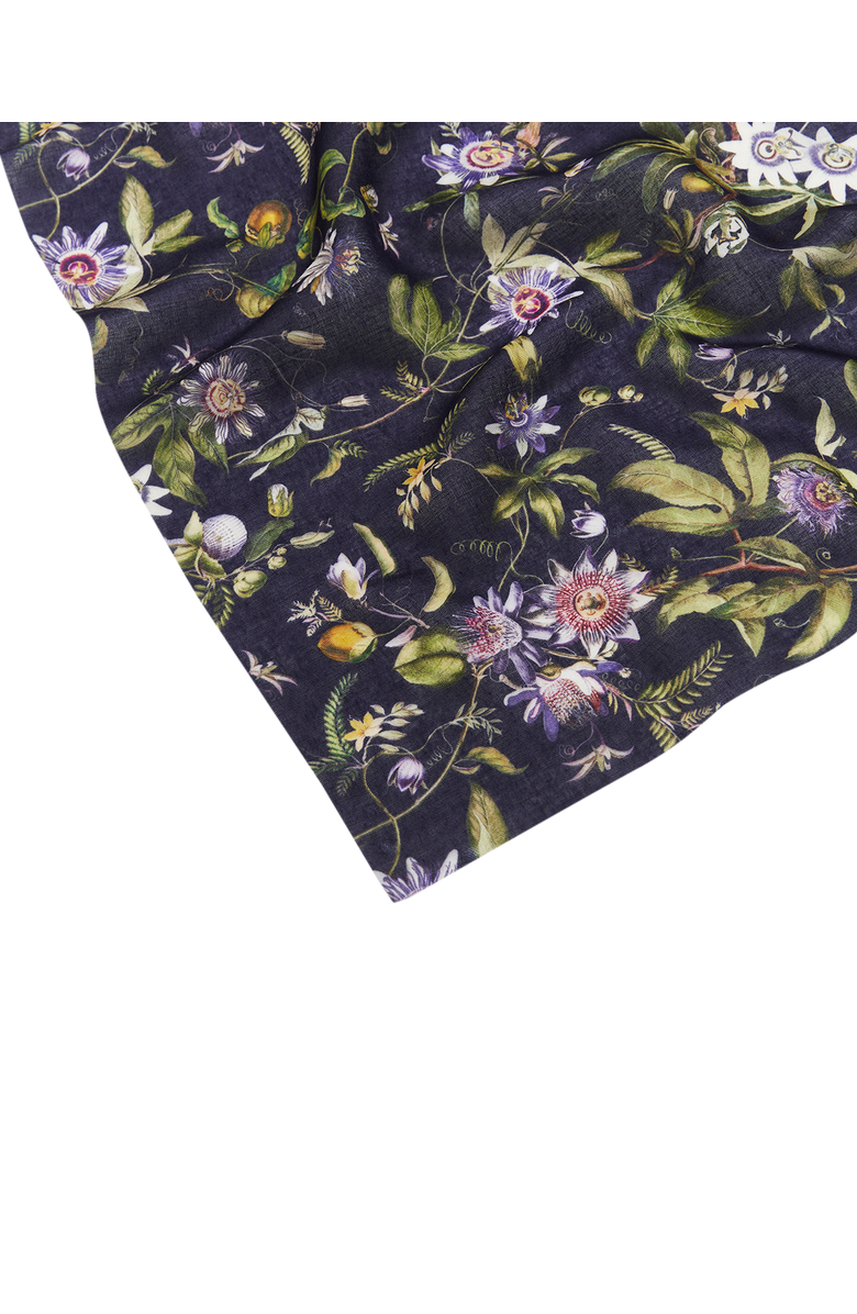 Fable England Passion Flower Lightweight Long Scarf, Alternate, color, Navy