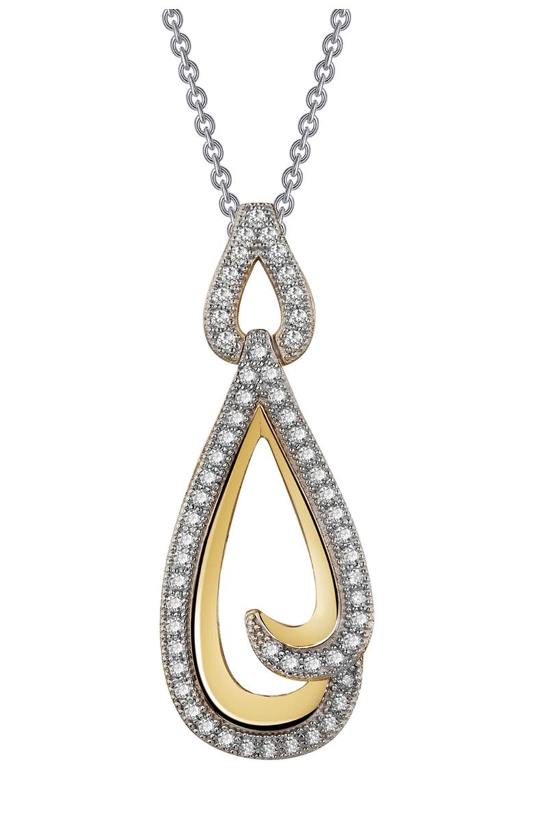 Lafonn Platinum & Gold Plated Sterling Silver Simulated Diamond Open Teardrop Pendant Necklace, Main, color, White