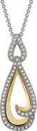 Lafonn Platinum & Gold Plated Sterling Silver Simulated Diamond Open Teardrop Pendant Necklace