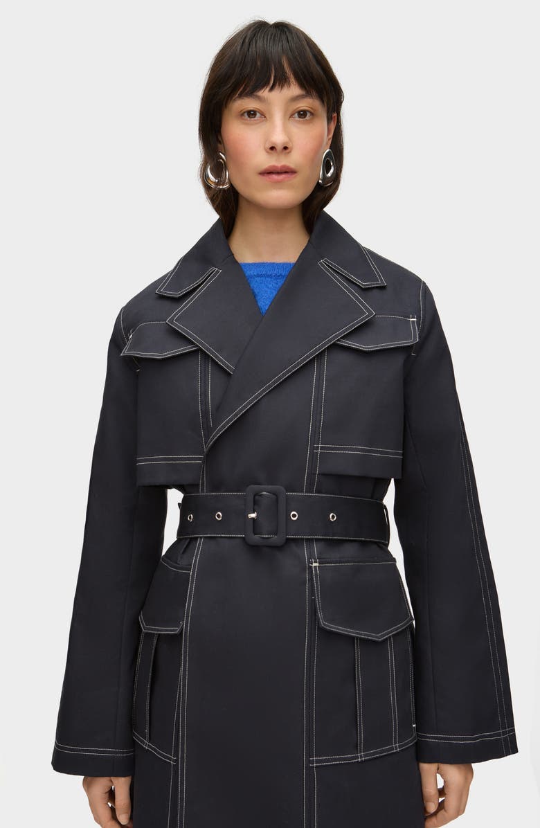 ALIGNE Elsa Topstitch Detail Organic Cotton Trench Coat, Alternate, color, Navy