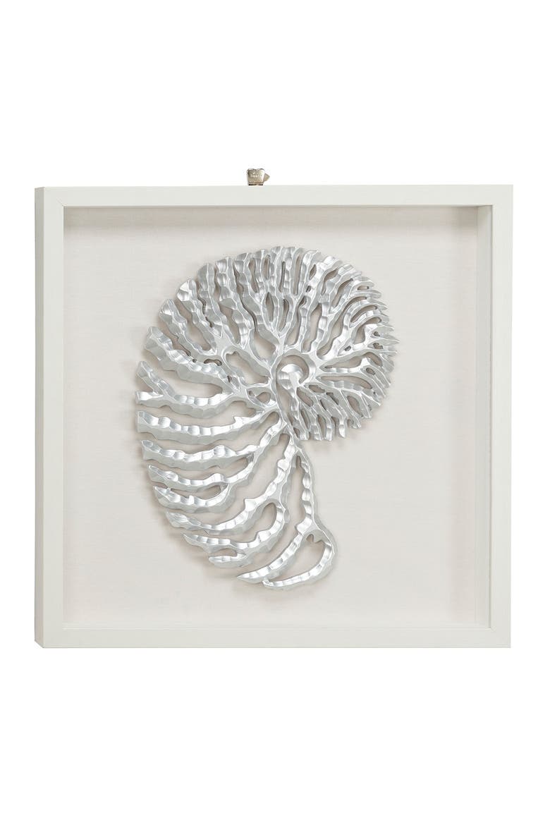 WILLOW ROW Large Coastal Metallic White Shell Shadow Box Wall Decor, 23 ...