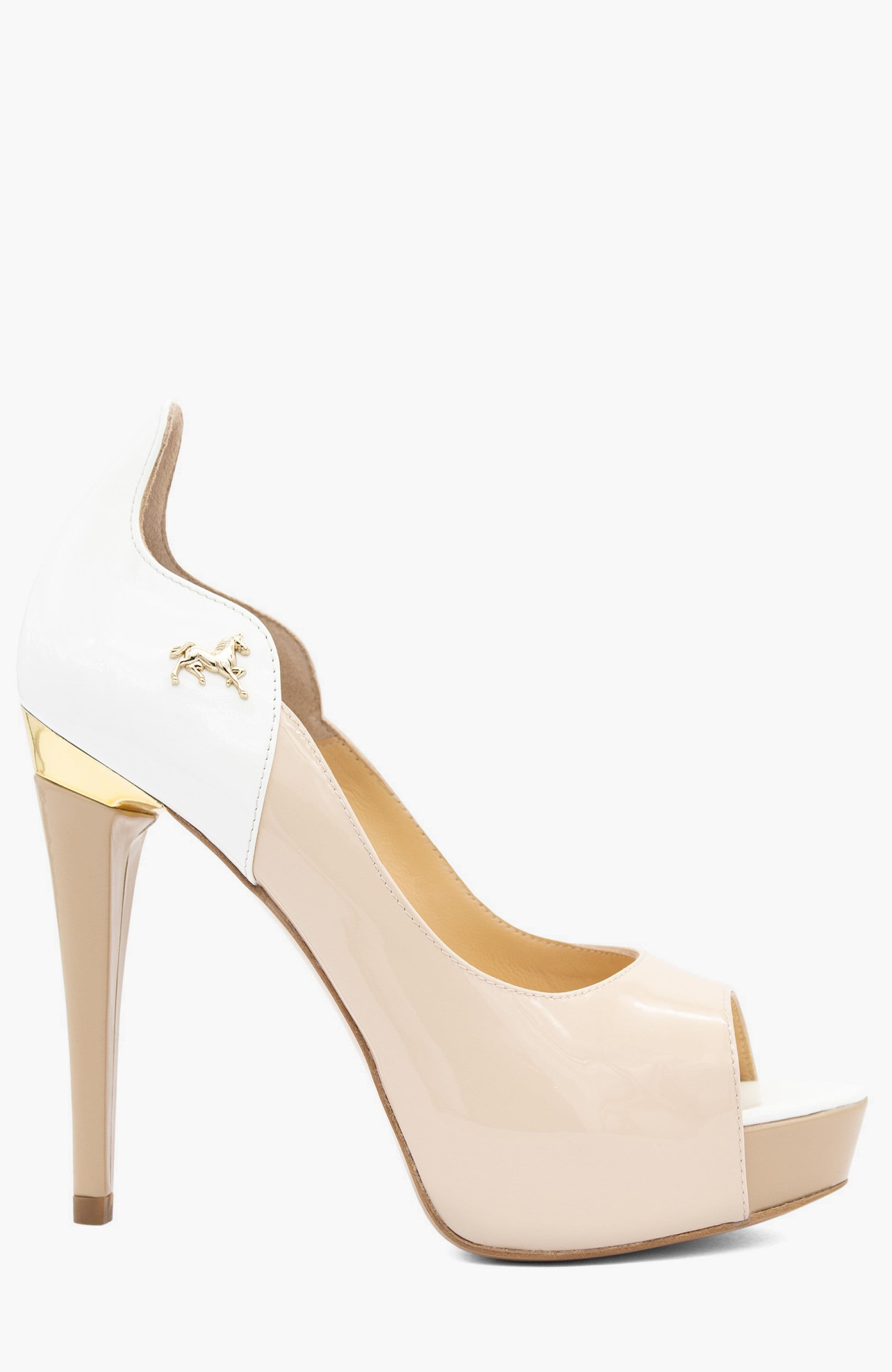 Gold Leather Platform Heels, Main, color, Beige / White