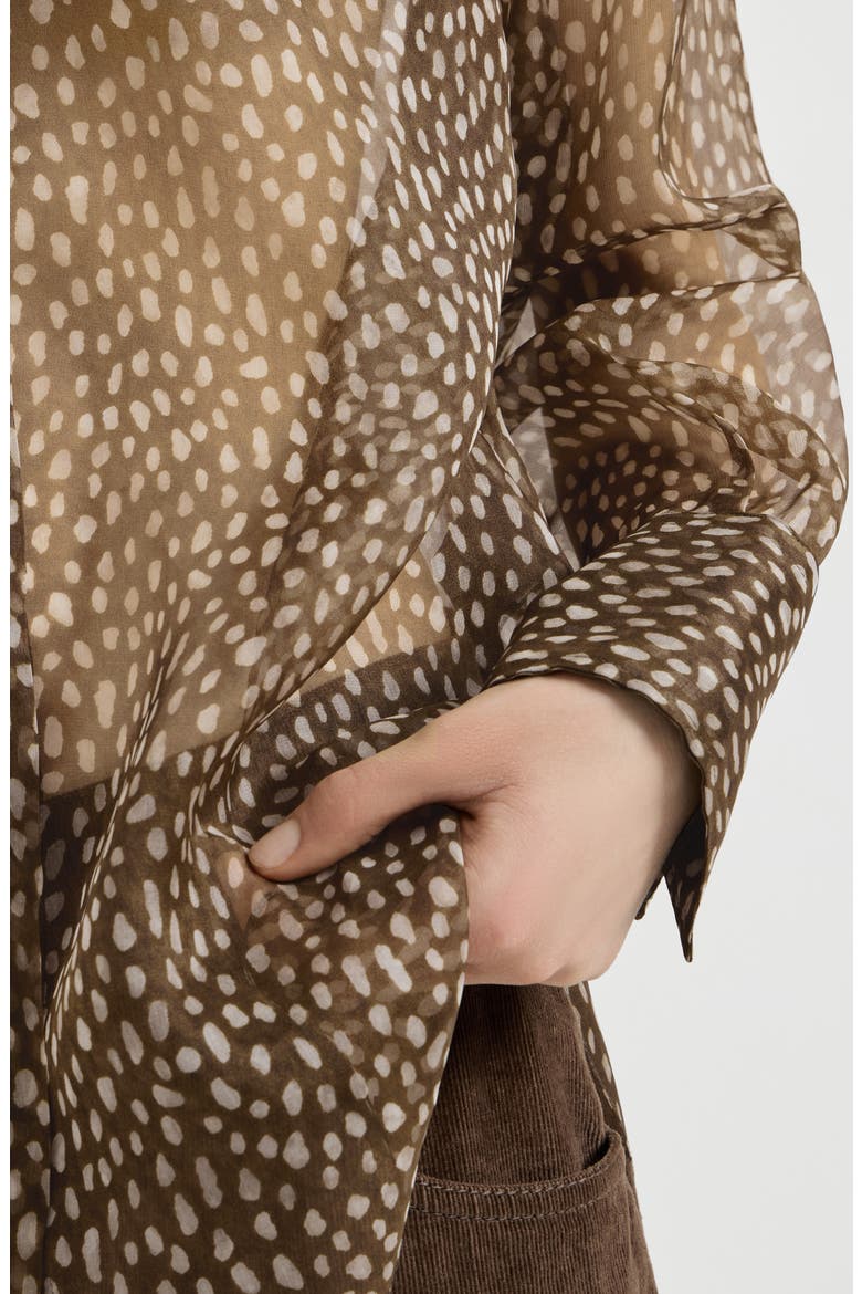 Dapple silk organza shirt with neck tie, Alternate, color, Chocolate