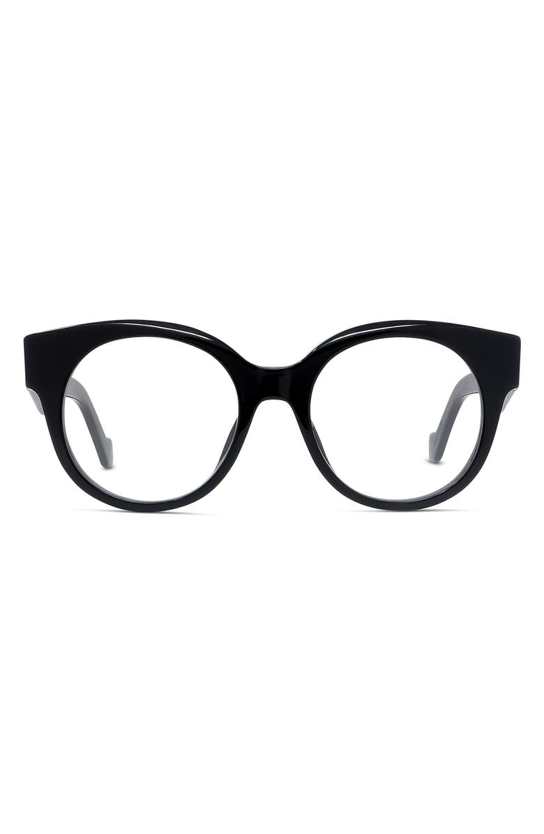 Loewe Anagram 51mm Round Optical Glasses, Main, color, Shiny Black