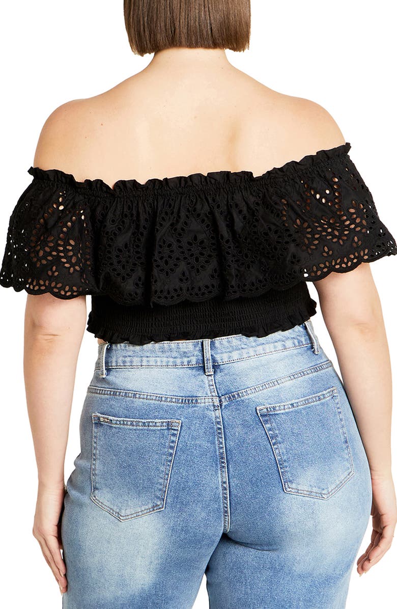 City Chic Jayde Eyelet Overlay Top, Alternate, color, Black