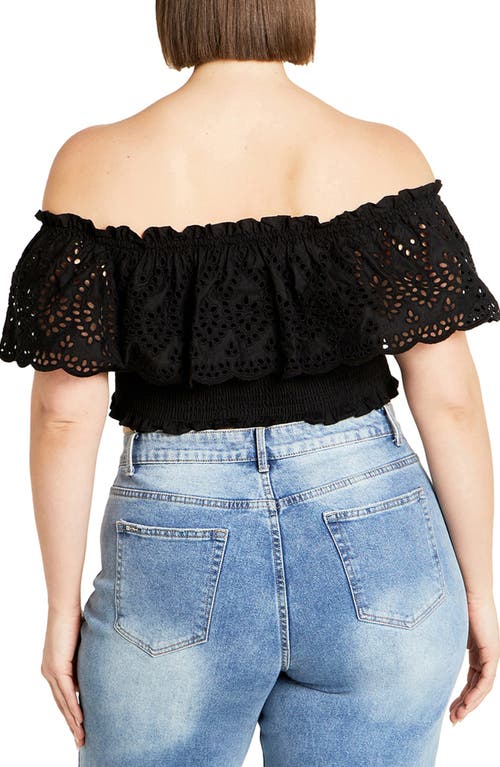 City Chic Jayde Eyelet Overlay Top In Animal Print