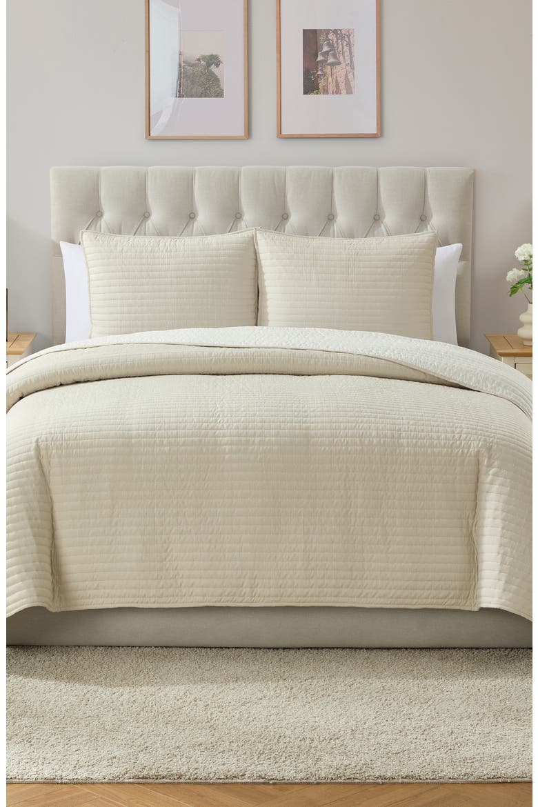 Pickstitch 3-Piece King Quilt Set, Alternate, color, TAUPE