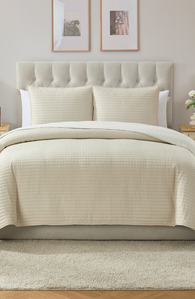 VCNY HOME Pickstitch 3-Piece Queen Quilt Set, Alternate, color, Taupe