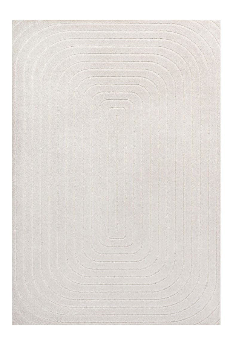 Freya Modern Scandinavian Arch Stripe Monotone High-Low Area Rug, Main, color, Ivory