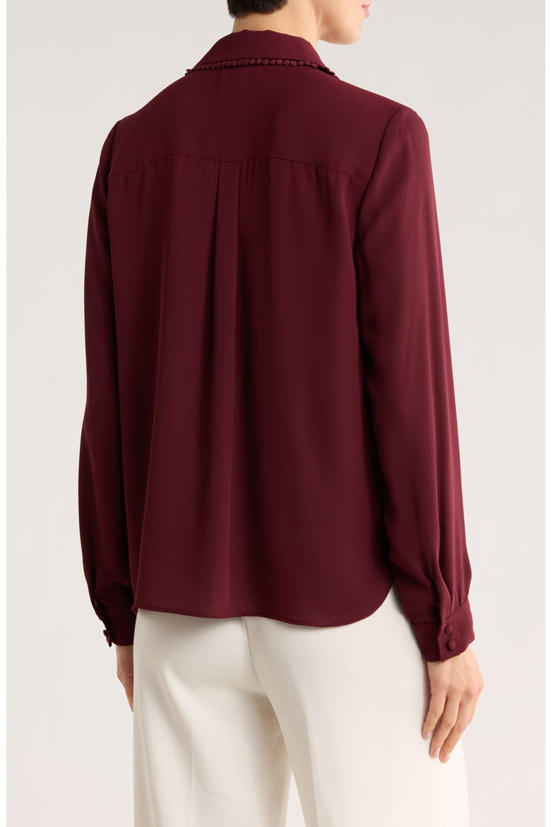 Lace Trim Button-Up Shirt, Alternate, color, BURGUNDY