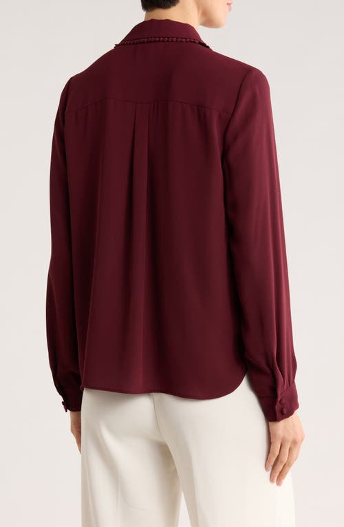 Gemma + Jane Lace Trim Button-up Shirt In Burgundy