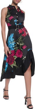 KARL LAGERFELD PARIS Floral Print Asymmetric Midi Dress