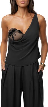 JLUXLABEL Velina Asymmetric Lace & Satin Top