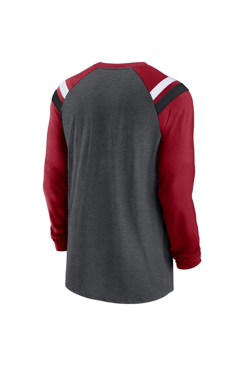Men's Nike Heathered Charcoal/Cardinal Arizona Cardinals Tri-Blend Raglan Athletic Long Sleeve Fashion T-Shirt, Alternate, color, Heather Charcoal