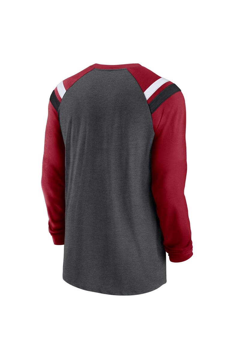 Nike Men's Nike Heathered Charcoal/Cardinal Arizona Cardinals Tri-Blend Raglan Athletic Long Sleeve Fashion T-Shirt, Alternate, color, Heather Charcoal