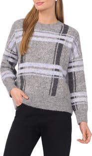 Halogen® Plaid Jacquard Crewneck Sweater
