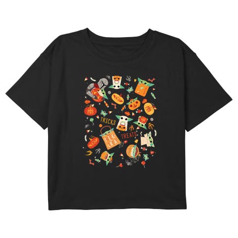 Girl's Star Wars The Mandalorian Trick or Treat Grogu Collage  Graphic T-Shirt