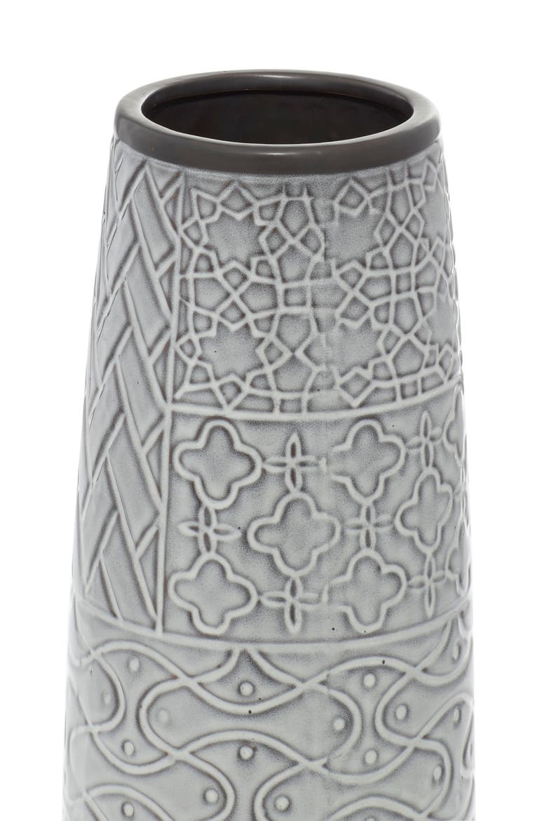 Gray Ceramic Vase with Varying Patterns, Alternate, color, GREY