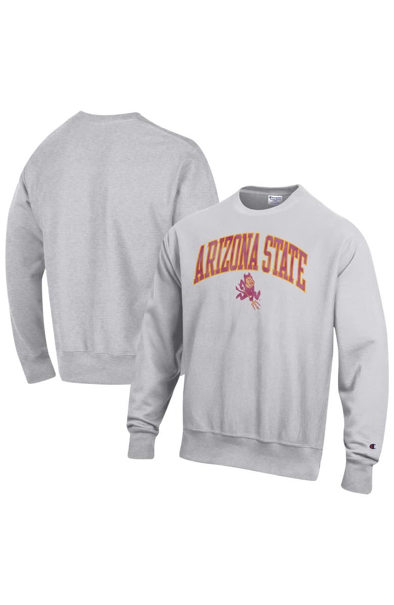 Champion Men's Champion Gray Arizona State Sun Devils Distressed Arch Over Logo Reverse Weave Crew Neck Sweatshirt, Main, color, Gray