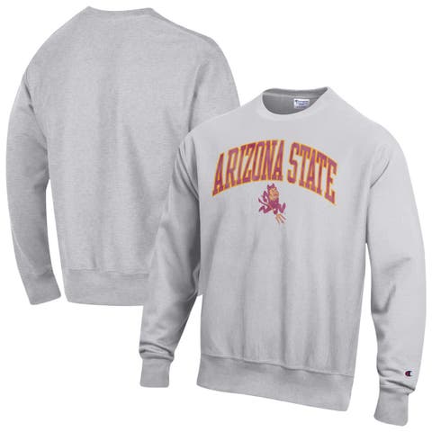 Men's Champion Gray Arizona State Sun Devils Distressed Arch Over Logo Reverse Weave Crew Neck Sweatshirt