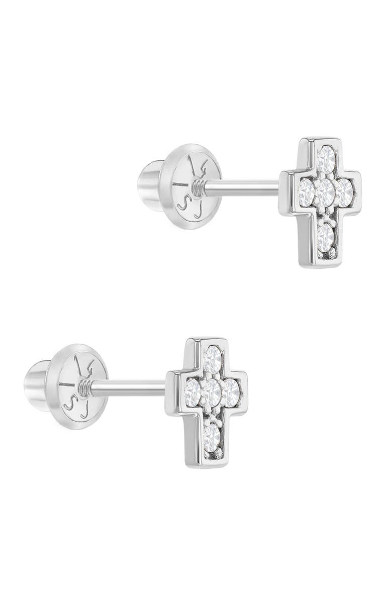 In Season Jewelry 14k Petite Jeweled Cross, Alternate, color, Silver
