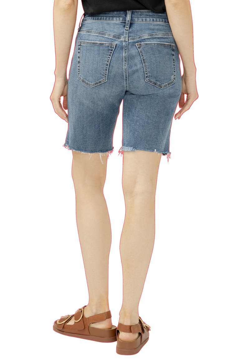 Elyse Curvy Raw Hem Mid Rise Denim Bermuda Shorts, Alternate, color, SUNSET BLUE