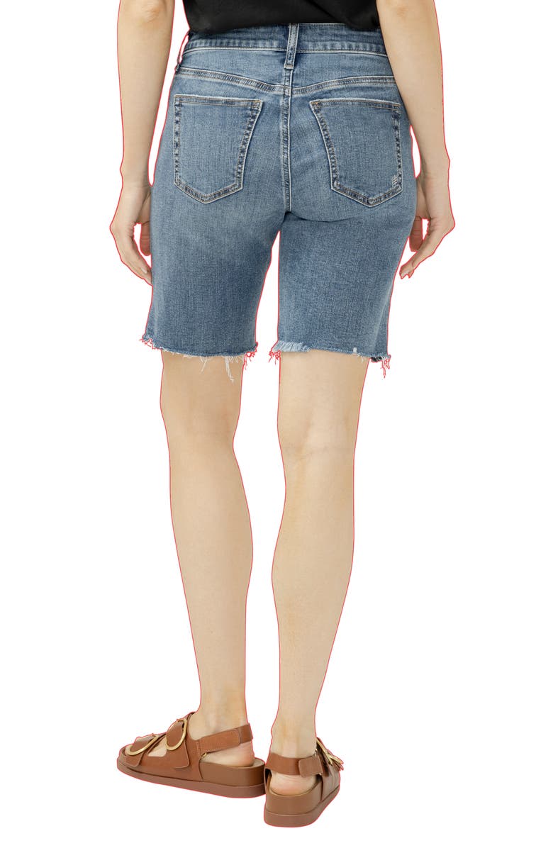 Silver Jeans Co. Elyse Curvy Raw Hem Mid Rise Denim Bermuda Shorts, Alternate, color, Sunset Blue