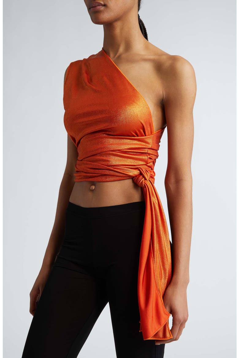 Laminated One-Shoulder Wrap Top, Alternate, color, LAMINATED ORANGE