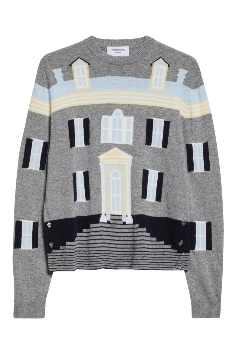 House Intarsia Virgin Wool Sweater, Alternate, color, LIGHT GREY