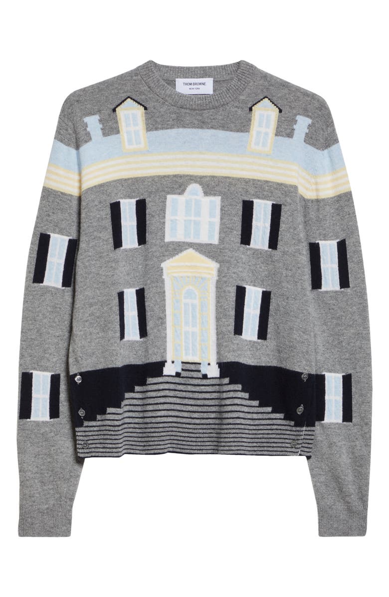 Thom Browne House Intarsia Virgin Wool Sweater, Alternate, color,