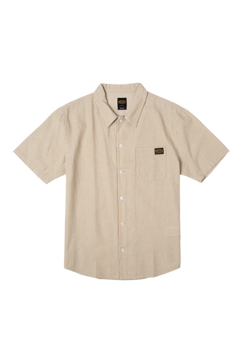 Dayshift Stripe Cotton Short Sleeve Button-Up Shirt, Alternate, color, KHAKI