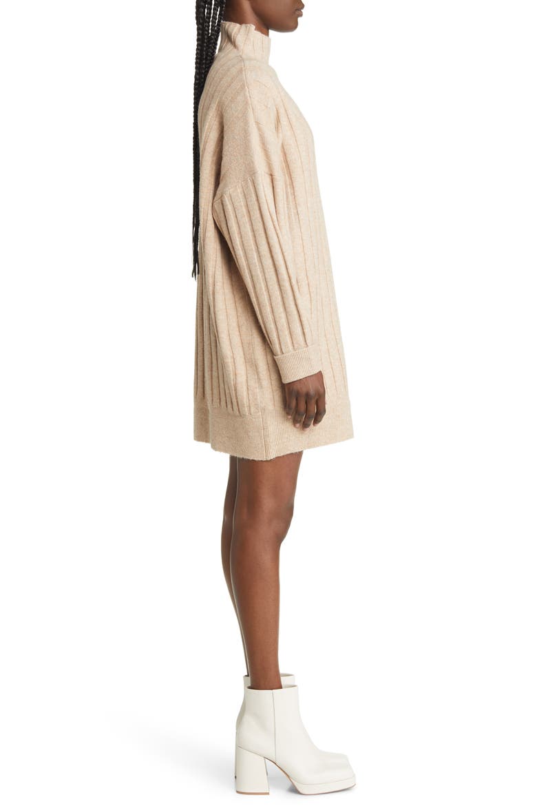 Boxy Ribbed Funnel Neck Long Sleeve Dress, Alternate, color, NEUTRAL