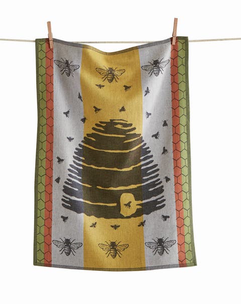 Beehive Print Yellow Jacquard Cotton Kitchen Dishtowel