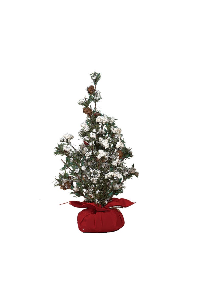 Small Artificial Tree in Gift Bag with Berries Gold Christmas Decoration, Main, color, Green