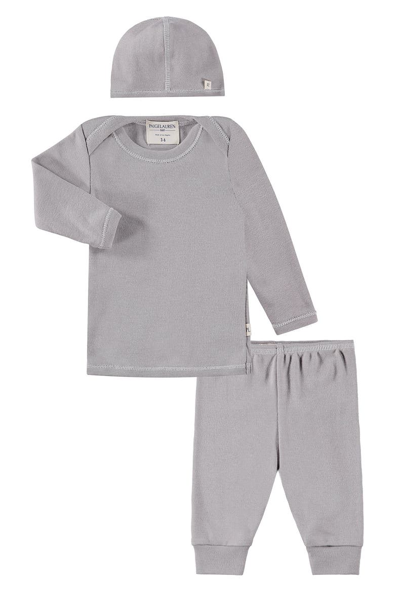 Rib Long Sleeve Top, Leggings & Hat Set, Main, color, GRAY