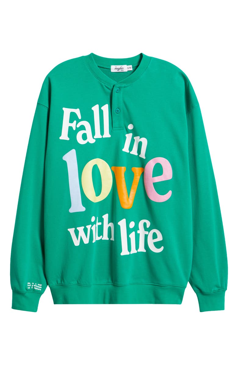 THE MAYFAIR GROUP Fall in Love with Life Henley Sweatshirt, Alternate, color, Green