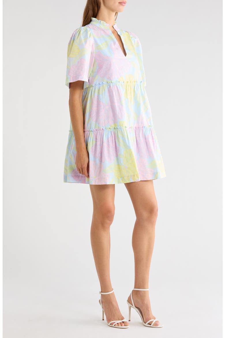Brisa Floral Dixie Tiered Cotton Dress, Alternate, color, LIGHT BLUE/PINK/YELLOW