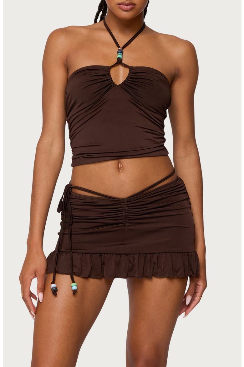 Koda Beaded Halter Crop Top, Main, color, BROWN