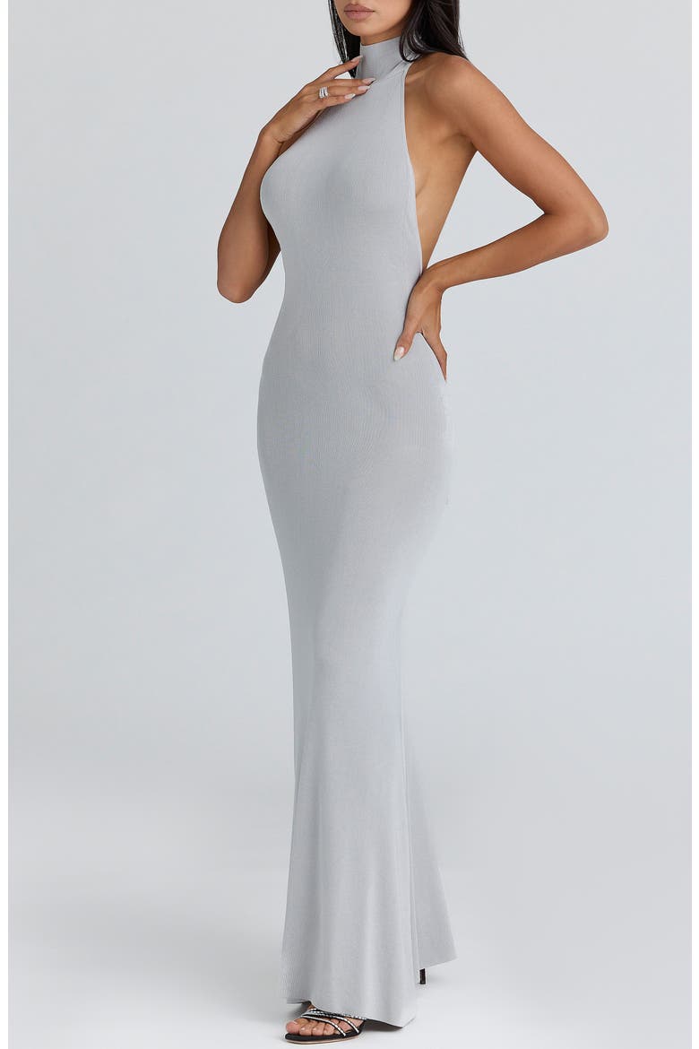 Nova Halter Open Back Mermaid Gown, Alternate, color, SILVER GREY