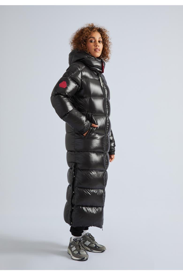 High Collar Maxi Puffer Coat, Alternate, color, Black