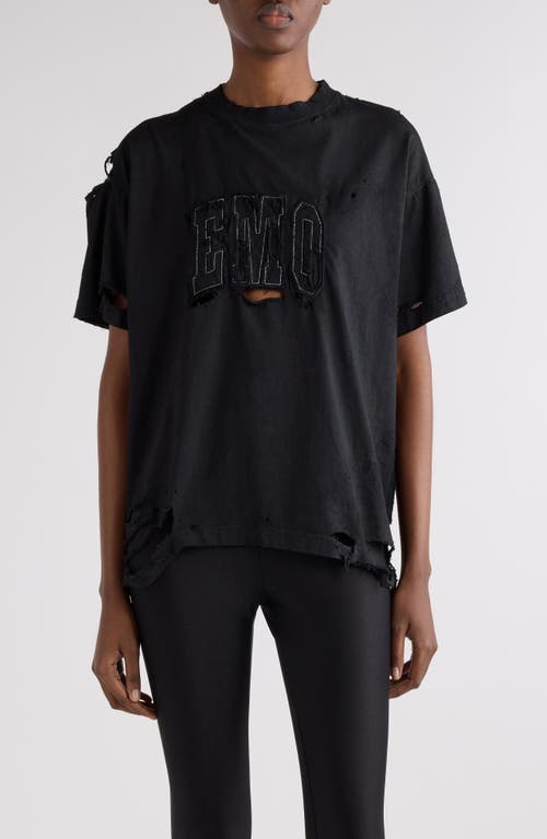 Balenciaga Boxy Distressed Emo Embroidered T-shirt In Black