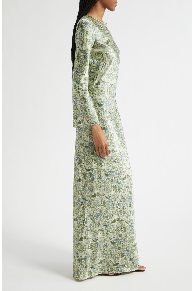 Gemma Paisley Floral Long Sleeve Satin Maxi Dress, Alternate, color, LIGHT PISTACHIO MULTI