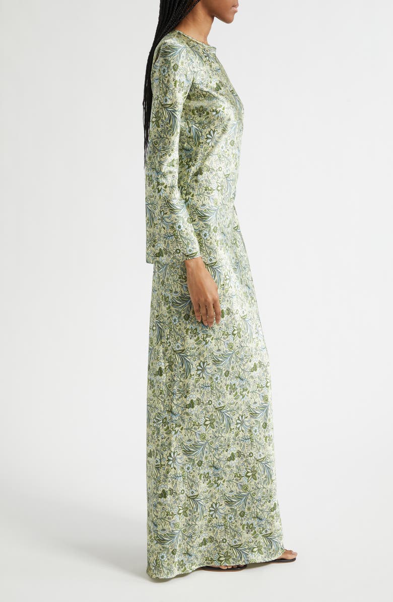 Veronica Beard Gemma Paisley Floral Long Sleeve Satin Maxi Dress, Alternate, color, Light Pistachio Multi