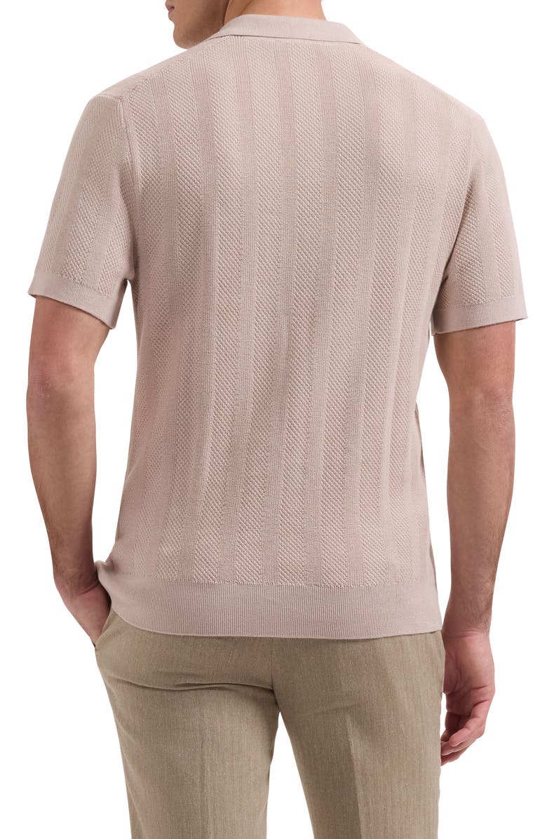 Bugatchi Johnny Collar Basket Stitch Cotton Blend Short Sleeve Sweater, Alternate, color, Sand