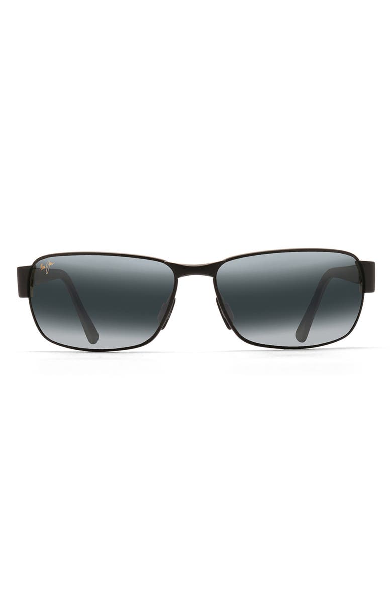 Maui Jim Black Coral 65mm Polarized Oversize Rectangular Sunglasses, Main, color, Matte Black