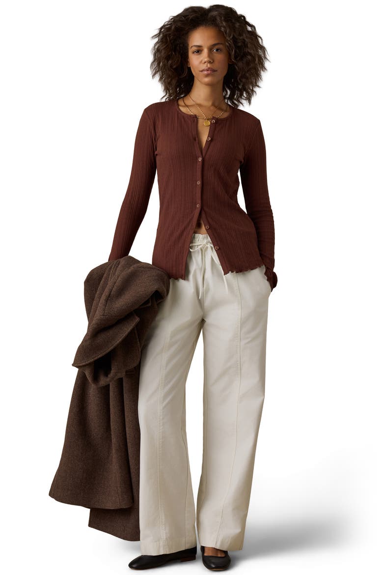 Paradise Organic Cotton Blend Pointelle Cardigan, Alternate, color, CHOCOLATE FONDANT