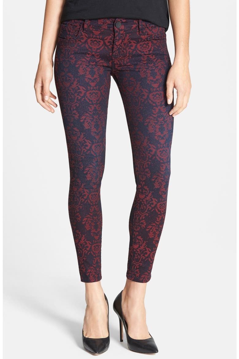 'Brigitte' Print Ankle Skinny Jeans, Main, color, WINE