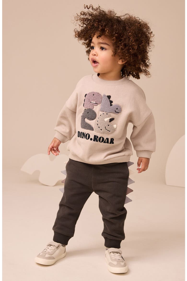 Kids' Colorblock Dinosaur Sweatshirt & Joggers Set, Alternate, color, GREY