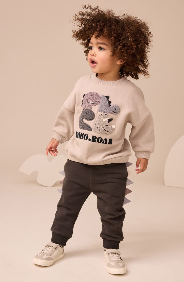 NEXT Kids' Colorblock Dinosaur Sweatshirt & Joggers Set, Alternate, color, Grey